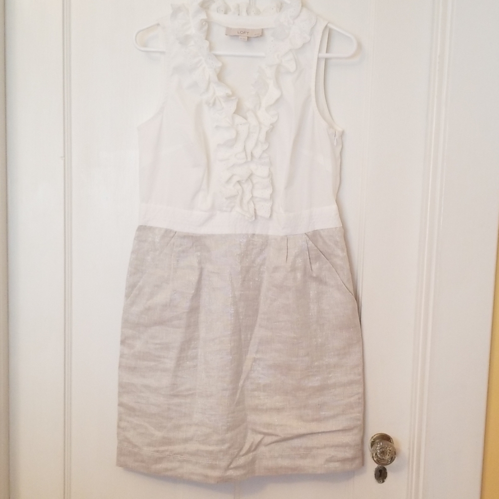 Ruffle trim color block dress